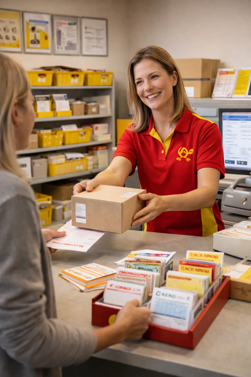 Kunde gibt Paket am Postschalter ab